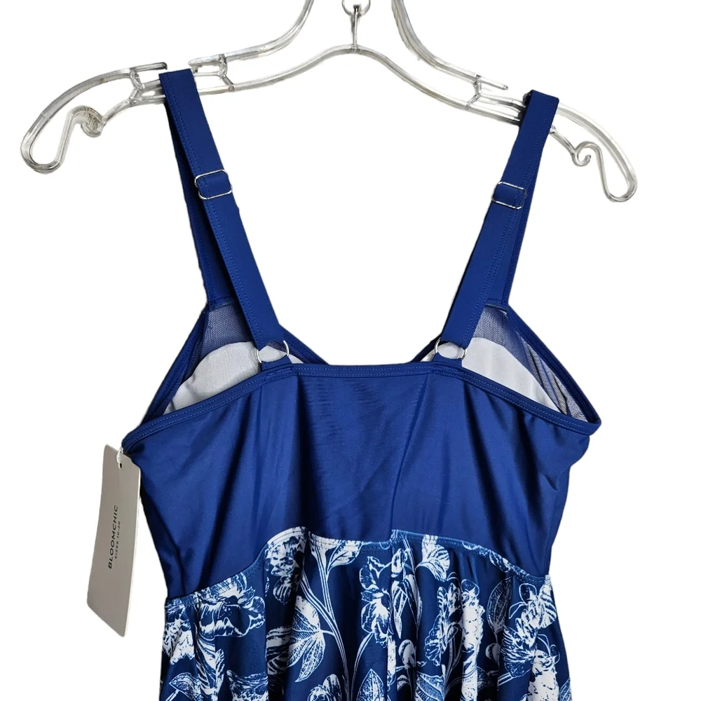 BloomChic Swim Women's Blue White Floral Tankini Top Swimsuit NWT Size 10 - Picture 7 of 9